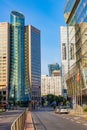 Panoramic view of Srodmiescie and Wola business district in Srodmiescie downtown city center in Warsaw, Poland