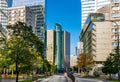 Panoramic view of Srodmiescie and Wola business district in Srodmiescie downtown city center in Warsaw, Poland