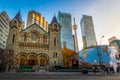 Panoramic view of St Andrew`s Presbyterian Church and CN Tower - Toronto, Ontario, Canada