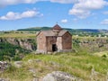 Panoramic view of St.George Crossdomed Church above Dashbashi canyon in Tsalka region, Georgia. Royalty Free Stock Photo