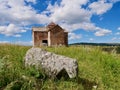 Panoramic view of St.George Crossdomed Church above Dashbashi canyon in Tsalka region, Georgia.