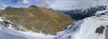 Panoramic view of Stelvio Pass, mountain pass named Stilfser Joch in Deutsch, Italy during Autumn