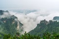 Tianzi mountains covered in mist in Zhangjiajie Royalty Free Stock Photo