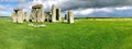 Panoramic view of the Stonehenge under a cloudy sky