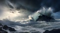 Panoramic View of a Stormy Sea Royalty Free Stock Photo