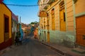 Panoramic view of the street with crumbling buildings in Santiago de Cuba, Cuba