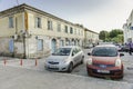 Panoramic view of street in Lefkada town. Church