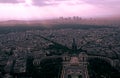 Panoramic view of the streets of Paris at the end of the afternoon, with the last sunbeams falling over the city, from the Eiffel