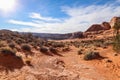 Panoramic view of the stunning Corona Arch hiking trail landscape Royalty Free Stock Photo