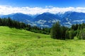 Panoramic view of summer mountain scenery in the Alps