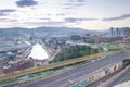 Panoramic view at sunrise of Bilbao city. Royalty Free Stock Photo