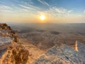 Sunrise in Negev Desert. View of the Makhtesh Ramon Crator at Mitzpe Ramon, Sothern Negev, Israel