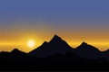 Panoramic view of the sunrise over the mountain landscape under blue sky Royalty Free Stock Photo