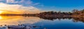 Panoramic view of sunset with beautiful skyline over Ed Zorinsky lake Omaha Nebraska Royalty Free Stock Photo