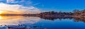 Panoramic view of sunset with beautiful skyline over lake Zorinsky Omaha Nebraska Royalty Free Stock Photo