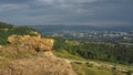 Panoramic view at sunset from a height of the suburbs of Kislovodsk Royalty Free Stock Photo