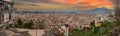 Panoramic view of sunset over Napoli\'s city center, Mount Vesuvius in warning in the background