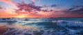 Panoramic view of the sunset over the ocean. Beautiful seascape Royalty Free Stock Photo