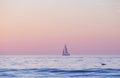 Panoramic view of sunset over ocean. Beautiful serene scene. Sea sky concept, sunrise colors clouds. Nature landscape Royalty Free Stock Photo