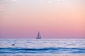 Panoramic view of sunset over ocean. Beautiful serene scene. Sea sky concept, sunrise colors clouds. Nature landscape Royalty Free Stock Photo