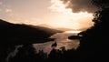 Panoramic view of sunset at Queens View at Loch Tummel Royalty Free Stock Photo