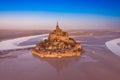 Panoramic view with sunset sky scene at Mont-Saint-Michel, Normandy, France Royalty Free Stock Photo