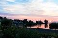 Panoramic view at sunset on the Veluwemeer, Gelderland province, Netherlands. Royalty Free Stock Photo