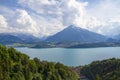 Panoramic view from the suspension bridge in the city of Thun in Switzerland Royalty Free Stock Photo