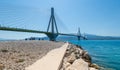 Panoramic view of suspension bridge Rio - Antirio Royalty Free Stock Photo