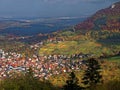 Aerial view German vine-growing landscape with towns at fall Royalty Free Stock Photo