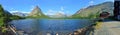 Panoramic view of the Swiftcurrent lake in high alpine landscape on the Grinnell Glacier trail, Glacier national park, Montana Royalty Free Stock Photo