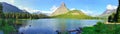 Panoramic view of the Swiftcurrent lake in high alpine landscape on the Grinnell Glacier trail, Glacier national park, Montana Royalty Free Stock Photo