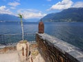 Panoramic view on swiss Lake Maggiore from Brissago island near european Ascona city at alpine landscape in Switzerland Royalty Free Stock Photo