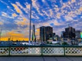 view of Sydney darling Harbour and City CBD Skyline NSW Australia. cloudy skies