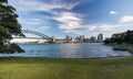 Panoramic view of Sydney harbor bridge with Sydney downtown skyline, in the afternoon, New South Wales, Australia Royalty Free Stock Photo