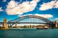 Panoramic view of the Sydney Harbour Bridge with a beautiful clear blue sky