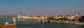 Panoramic view of Szechenyi Chain Bridge over Danube, Budapest, Hungary at daytime Royalty Free Stock Photo