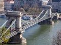 Panoramic view of Szechenyi Chain Bridge over Danube, Budapest, Royalty Free Stock Photo