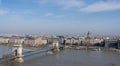 Panoramic view of of Szenchenyi Chain bridge over Danube river in Budapest winter Royalty Free Stock Photo