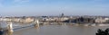 Panoramic view of of Szenchenyi Chain bridge over Danube river in Budapest winter Royalty Free Stock Photo