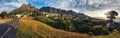 Panoramic view of table mountain by highway in cape town, south Africa at sunset Royalty Free Stock Photo