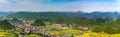 Panoramic view of Tam Son town and the Fairy Twin Mountains in Quan Ba District, Ha Giang Province, Northern Vietnam