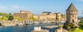 Panoramic view at Tanguy tower and Castle of Brest with Penfeld river in Brest - France Royalty Free Stock Photo