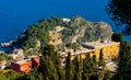 Taormina shore with Capo Mazzaro cape and residential estates over Ionian sea in Messina region of Sicily In Italy Royalty Free Stock Photo