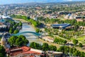 Panoramic view of Tbilisi city from the Narikala Fortress, old town and modern architecture. Tbilisi the capital of