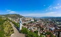 Panoramic view of Tbilisi city from the Narikala Fortress, old town and modern architecture and the Mother of Georgia Royalty Free Stock Photo