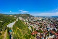 Panoramic view of Tbilisi city from the Narikala Fortress, old town and modern architecture and the Mother of Georgia Royalty Free Stock Photo