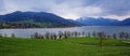 Panoramic view at the tegernsee lake and the blue and snow cover Royalty Free Stock Photo