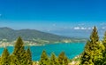 Panoramic view of Tegernsee lake from hiking trail Royalty Free Stock Photo