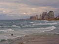 Panoramic view of Tel-Aviv beach, Mediterranean sea Royalty Free Stock Photo